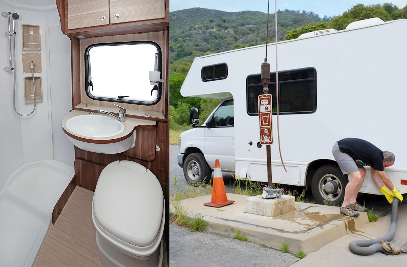 Portable RV/camper toilet and holding tank setup in Anaheim, California