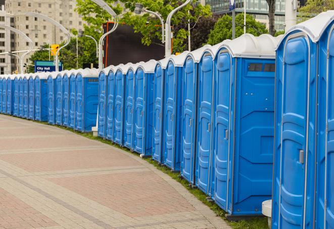 Seasonal porta potty units set up at a Anaheim, California venue