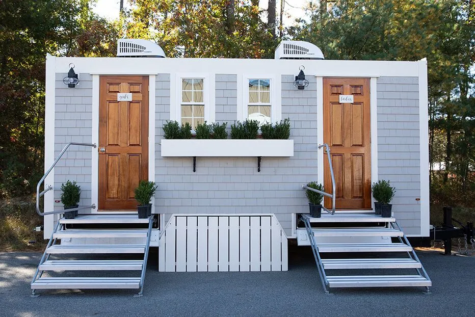 Wedding restroom units discretely staged at a venue in Anaheim, California